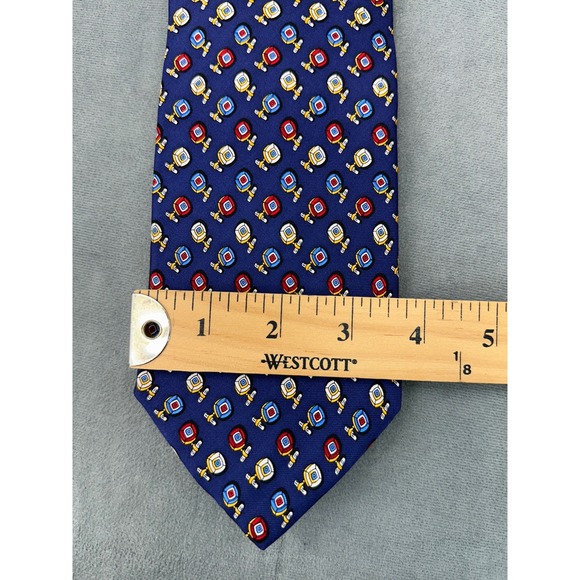 Louis Dell'Olio Mens Silk Tie Navy Blue Geometric Novelty Print Made in Italy - Picture 5 of 5